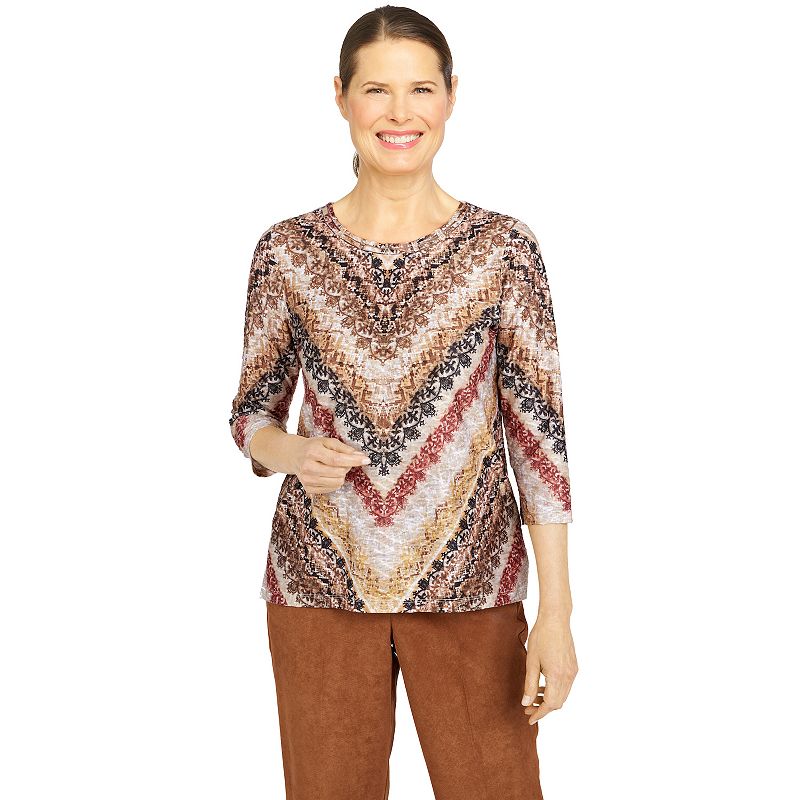 Petite Alfred Dunner Splitneck Three-Quarter Sleeve Paisley Print Top, Wome