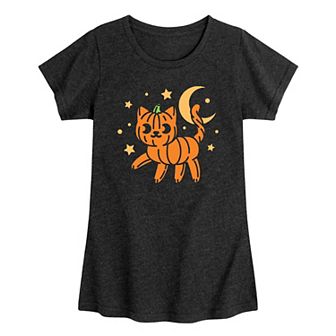 Girls 7-16 Pumpkin Cat Halloween Graphic Tee