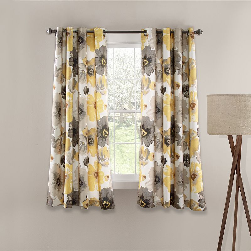 Lush Decor Leah Light Filtering Set of 2 Window Curtain Panels, Yellow