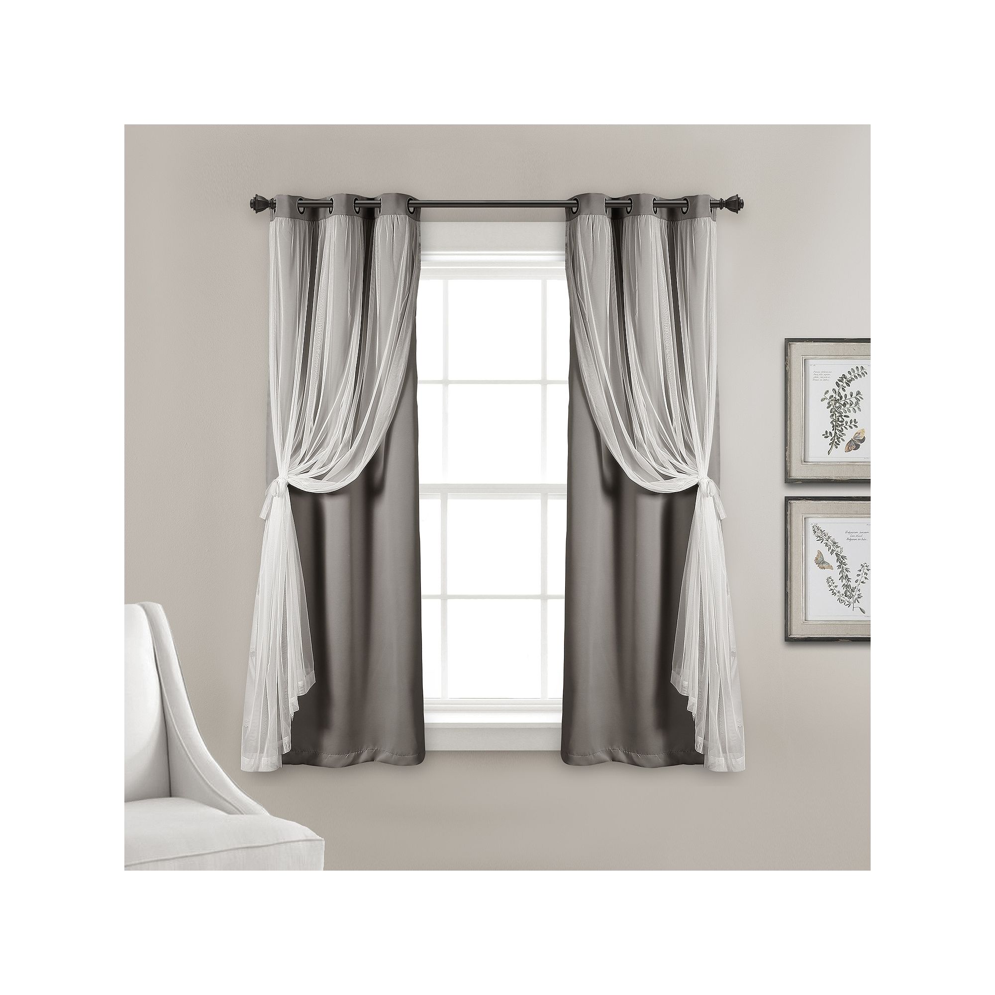 Lush Decor Grommet Sheer & Insulated Blackout Lined Set of 2 Window Curtain