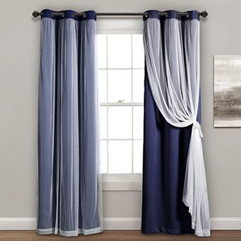 Lush Decor Grommet Sheer & Insulated Blackout Lined Set of 2 Window Curtain Panels