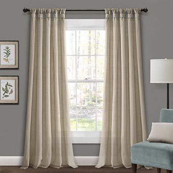 Lush Decor Burlap Knotted Tab Top Set of 2 Window Curtain Panels