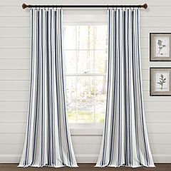 Set of 2 (84x52) Floral Watercolor Light Filtering Window Curtain Panels  Navy - Lush Décor