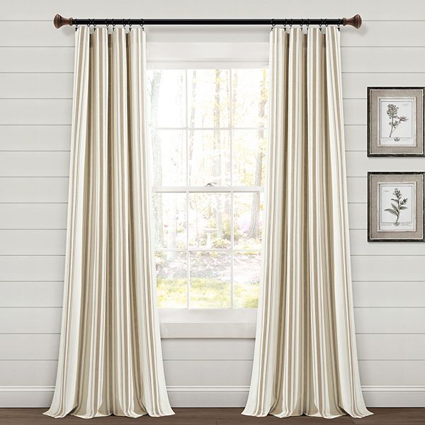 Lush Decor Farmhouse Stripe Window Curtain Panels - Black - 42 x 84