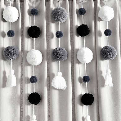 Lush Decor Boho Pom Pom Tassel Linen Window Curtain Panel