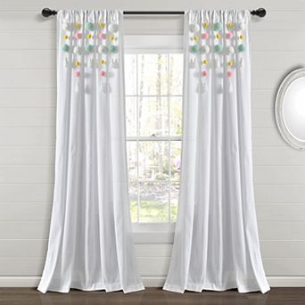 Lush Decor Boho Pom Pom Tassel Linen Window Curtain Panel