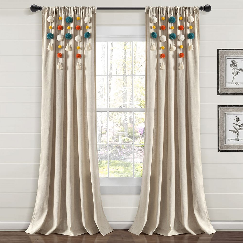 Lush Decor Boho Pom Pom Tassel Linen Window Curtain Panel