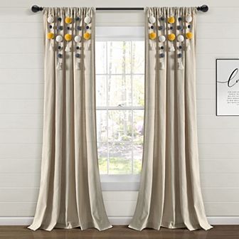 Lush Decor Boho Pom Pom Tassel Linen Window Curtain Panel