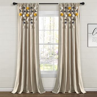Lush Decor Boho Pom Pom Tassel Linen Window Curtain Panel