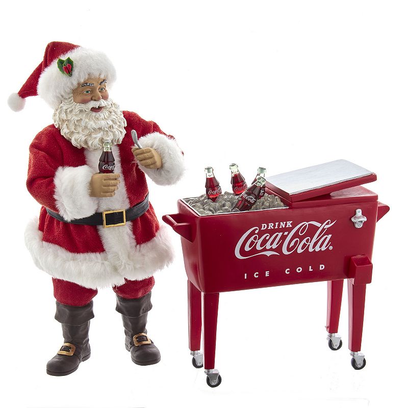 Coca-Cola Santa & Table Cooler Christmas Table Decor 2-piece Set, Multicolo