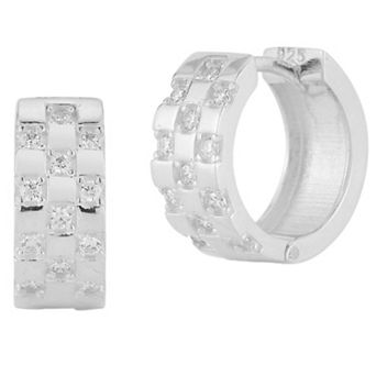 Sunkissed Sterling 14k Gold Over Cubic Zirconia Checkered Huggie Earrings
