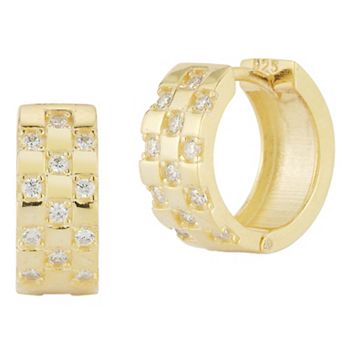 Sunkissed Sterling 14k Gold Over Cubic Zirconia Checkered Huggie Earrings