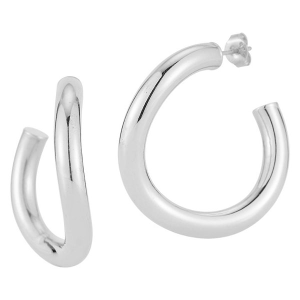 Sunkissed Sterling 14k Gold Over Large Wave Tube Hoop Earrings