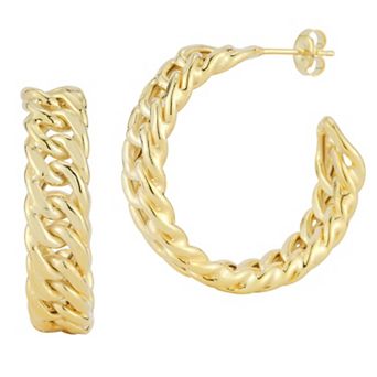 Sunkissed Sterling 14k Gold Over Silver Bold Double Curb Hoop Earrings