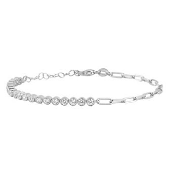 Sunkissed Sterling 14k Gold Over Silver Cubic Zirconia Paperclip Bracelet