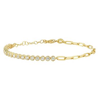 Sunkissed Sterling 14k Gold Over Silver Cubic Zirconia Paperclip Bracelet