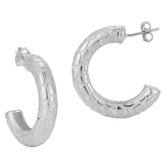 Sunkissed Sterling 14k Gold Over Snakeskin Textured Hoop Earrings