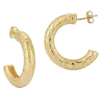 Sunkissed Sterling 14k Gold Over Snakeskin Textured Hoop Earrings