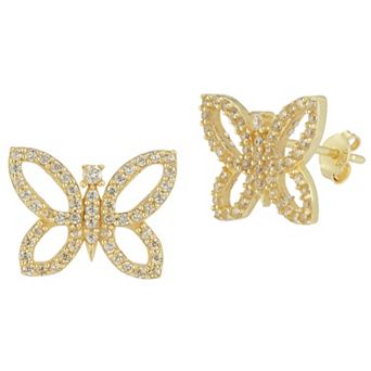 Sunkissed Sterling 14k Gold Over Silver Cubic Zirconia Butterfly Stud Earrings