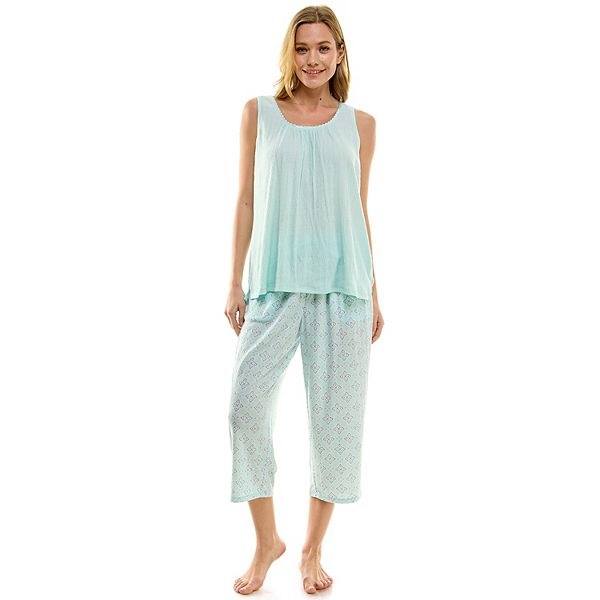 Women's Croft & Barrow® Knitted Gauze Pajama Tank and Pajama Capri Set