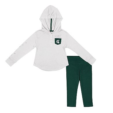 Girls Toddler Colosseum White/Green Michigan State Spartans Most Delightful Way Long Sleeve Hoodie T-Shirt & Leggings Set