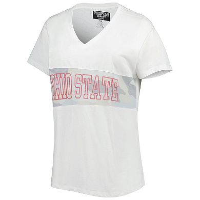 Women's White/Arctic Camo Ohio State Buckeyes Plus Size Pieced Body V-Neck T-Shirt