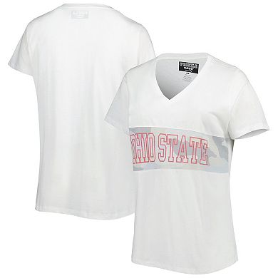 Women's White/Arctic Camo Ohio State Buckeyes Plus Size Pieced Body V-Neck T-Shirt