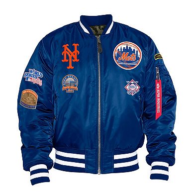 Men's New Era x Alpha Industries Royal New York Mets Reversible Full-Zip Bomber Jacket