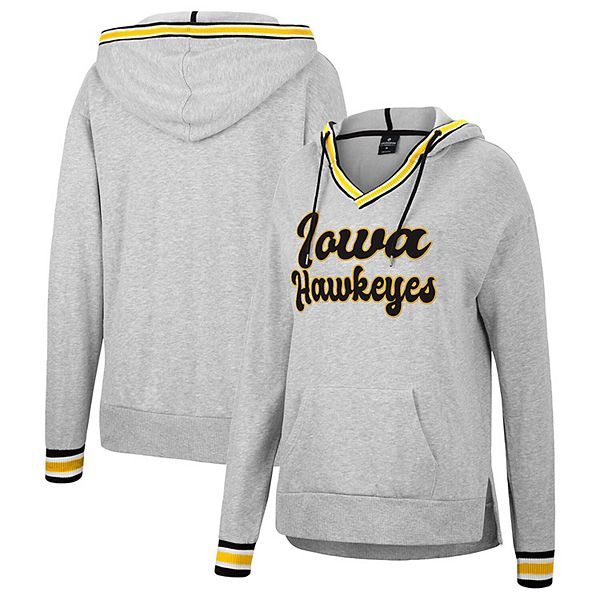 Women's Colosseum Heathered Gray Iowa Hawkeyes Andy V-Neck Pullover Hoodie