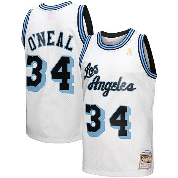 Men's Mitchell & Ness Shaquille O'Neal Powder Blue/White Los Angeles Lakers Hardwood Classics 1996/97 Split Swingman Jersey Size: Medium