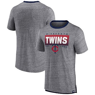 Men's Fanatics Branded Heathered Gray Minnesota Twins Iconic Team Element Speckled Ringer T-Shirt