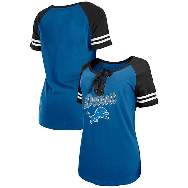 Women's New Era Blue Detroit Lions Lace-Up Raglan Long Sleeve T-Shirt