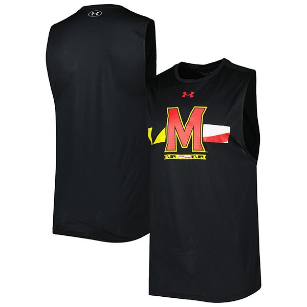 Mens Under Armour Black Maryland Terrapins Logo Striped Tech Performance Tank Top 7458