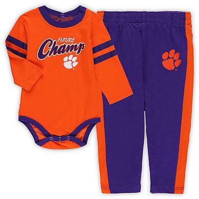 Infant Orange/Purple Clemson Tigers Little Kicker Long Sleeve Bodysuit and Sweatpants Set