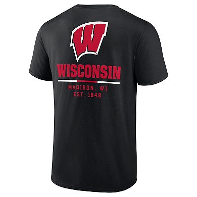 Men's Fanatics Branded Black Wisconsin Badgers Game Day 2-Hit T-Shirt