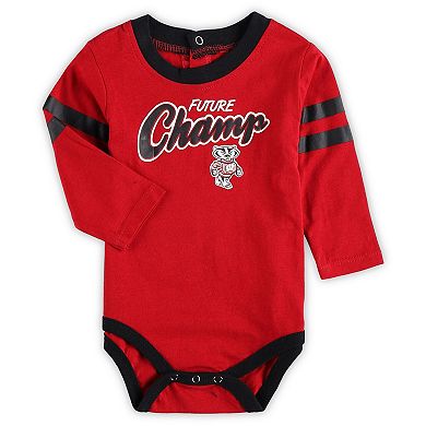 Newborn & Infant Red/Black Wisconsin Badgers Little Kicker Long Sleeve Bodysuit & Sweatpants Set