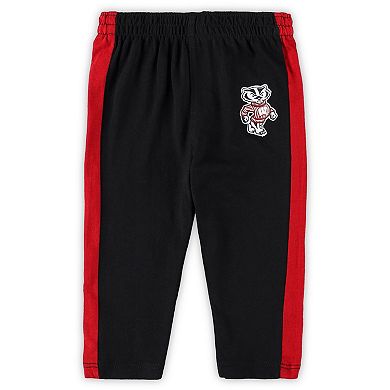 Newborn & Infant Red/Black Wisconsin Badgers Little Kicker Long Sleeve Bodysuit & Sweatpants Set