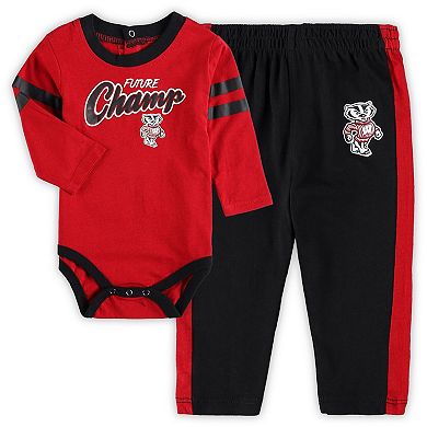 Newborn & Infant Red/Black Wisconsin Badgers Little Kicker Long Sleeve Bodysuit & Sweatpants Set