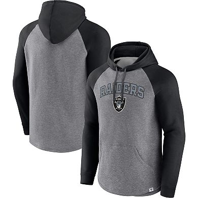 Men's Fanatics Branded Heathered Gray/Black Las Vegas Raiders By Design Raglan Pullover Hoodie