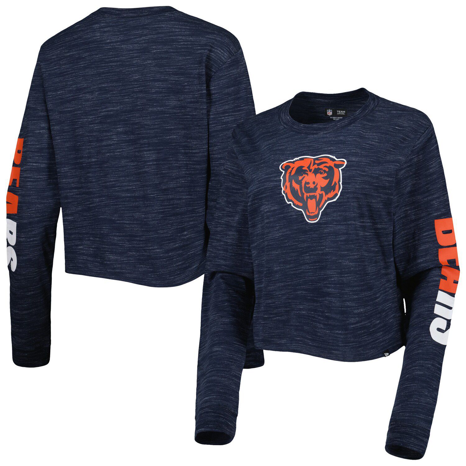 Women's Chicago Bears Klew Navy Wordmark Flannel Button-Up Long Sleeve T-Shirt Size: Small