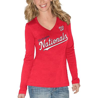 Women's G-III 4Her by Carl Banks Red Washington Nationals Post Season Long Sleeve T-Shirt