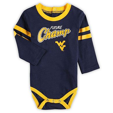 Newborn & Infant Navy/Gold West Virginia Mountaineers Little Kicker Long Sleeve Bodysuit & Sweatpants Set