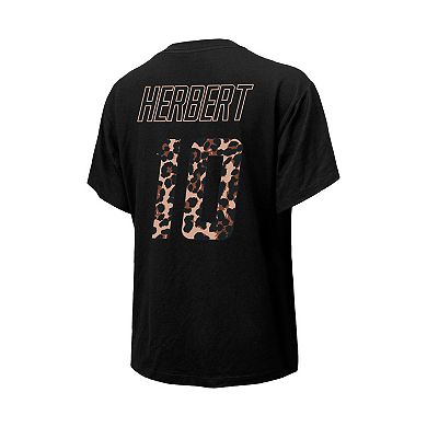 Women's Majestic Threads Justin Herbert Black Los Angeles Chargers Leopard Player Name & Number T-Shirt