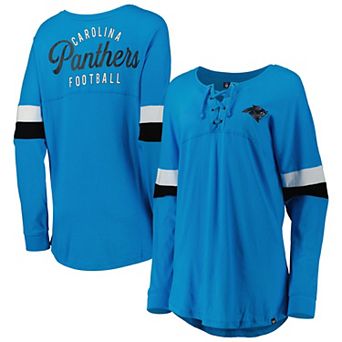 Women's New Era Blue Carolina Panthers Athletic Varsity Lightweight Lace-Up Long Sleeve T-Shirt