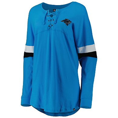 Women's New Era Blue Carolina Panthers Athletic Varsity Lightweight Lace-Up Long Sleeve T-Shirt
