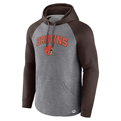 Men's Fanatics Branded Heathered Gray/Brown Cleveland Browns By Design Raglan Pullover Hoodie