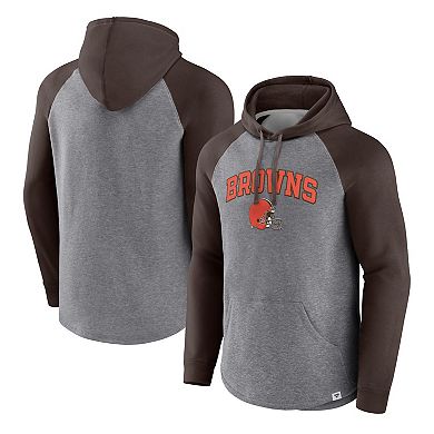 Men's Fanatics Branded Heathered Gray/Brown Cleveland Browns By Design Raglan Pullover Hoodie