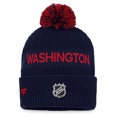 Men's Fanatics Branded Navy/Red Washington Capitals 2022 NHL Draft Authentic Pro Cuffed Knit Hat with Pom
