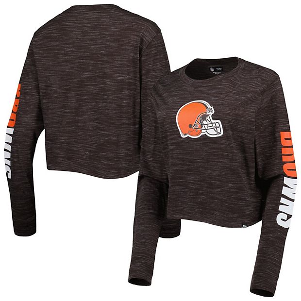 New Era Women's Cleveland Browns Space Dye Brown Long Sleeve Crop T-Shirt