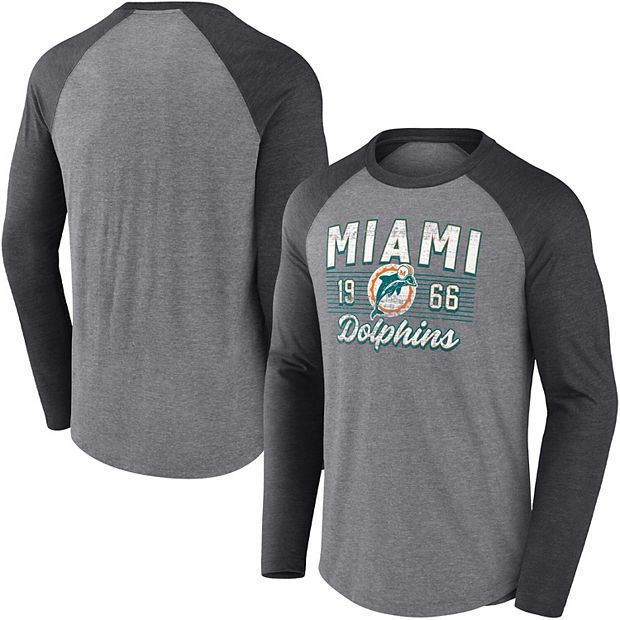 Men's Fanatics Branded Heathered Gray/Heathered Charcoal Miami Dolphins  Weekend Casual Tri-Blend Raglan Long Sleeve